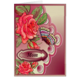 Mam met rode rozen en vlinder op crème en roze