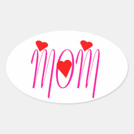 Mam met rood hart ovale sticker