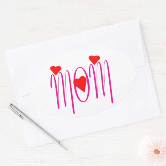 Mam met rood hart ovale sticker (Envelop)