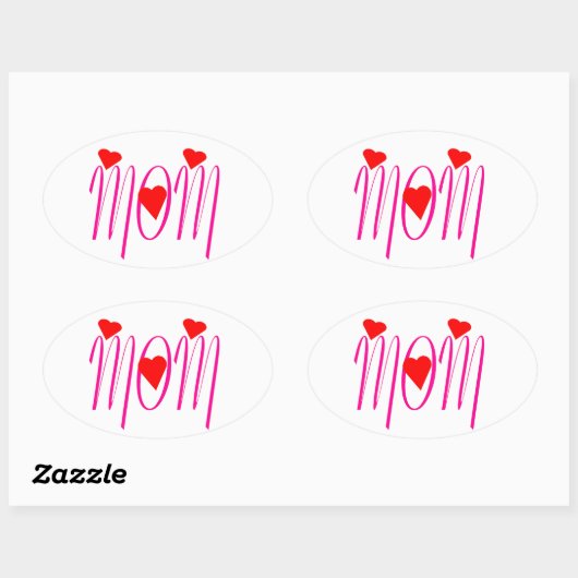 Mam met rood hart ovale sticker (Vel)