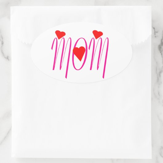 Mam met rood hart ovale sticker (Tas)