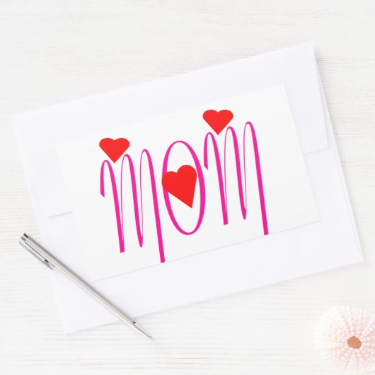 Mam met rood hart rechthoekige sticker (Envelop)