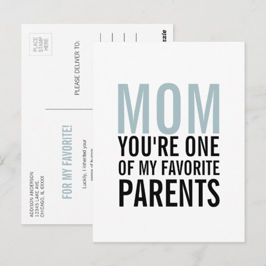 Mam Mijn favoriete Moederdag Briefkaart (Voorkant / Achterkant)