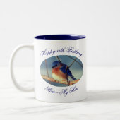 Mam Mijn Hero Happy Birthday Bluebird op persoonli Tweekleurige Koffiemok (Links)
