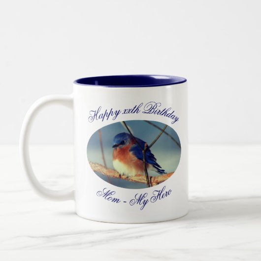 Mam Mijn Hero Happy Birthday Bluebird op persoonli Tweekleurige Koffiemok (Links)