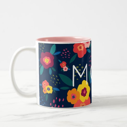 Mam Modern Floral in Blue en Coral Tweekleurige Koffiemok (Links)