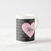 Mam Moederdag Heart op  zwarte Floral Porselein Kop (Voorkant rechts)