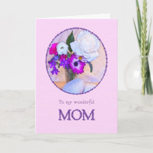 Mam, Moederdag kaart met geverfde bloemen.