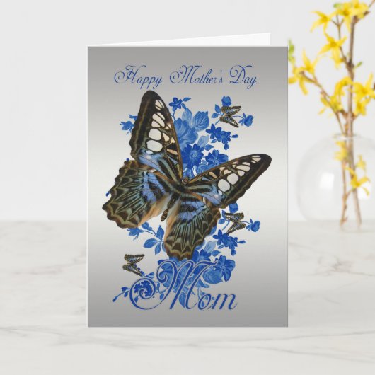 Mam, Moederdag Kaart met vlinders (Gele Bloem)