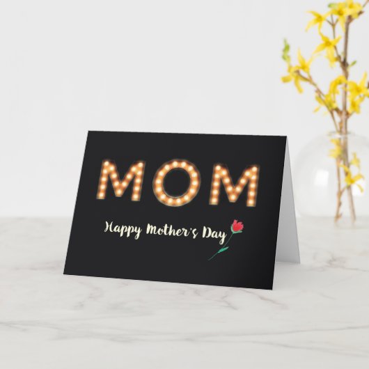 Mam, Moederdag, Marquee Light Bulb Letters, Red Kaart (Gele Bloem)