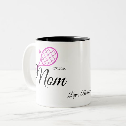 mam | Moederdag Roze zwarte Tennis Racket Ball Tweekleurige Koffiemok (Voorkant links)