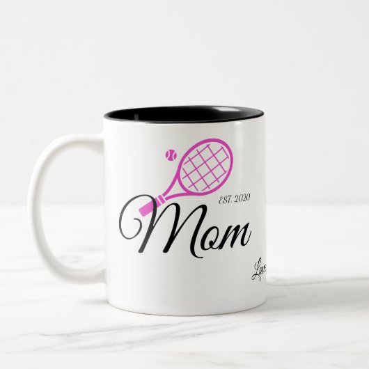 mam | Moederdag Roze zwarte Tennis Racket Ball Tweekleurige Koffiemok (Links)