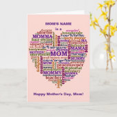 Mam Moederdag Word Art Heart gepersonaliseerd Kaart (Gele Bloem)