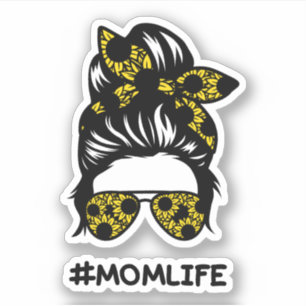 Mam #momlife rommelige bun zonnebloem sticker