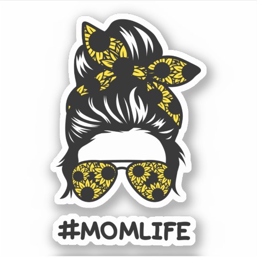 Mam #momlife rommelige bun zonnebloem sticker (Voorkant)