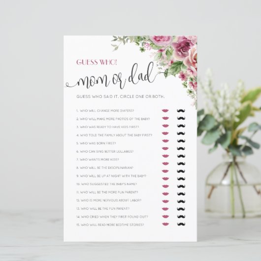 Mam of Pap Baby shower Spel (Staand voorkant)