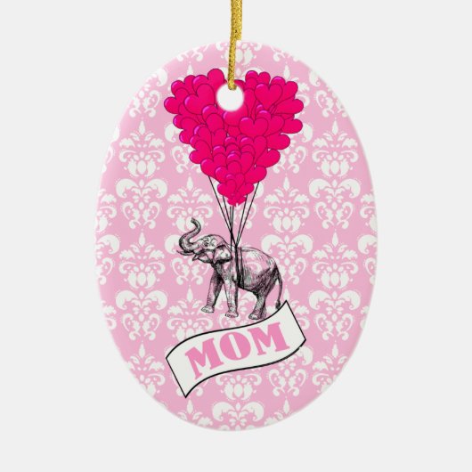 Mam, olifant en hartballonnen keramisch ornament (Voorkant)