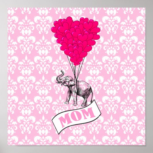 Mam, olifant en hartballonnen poster (Voorkant)