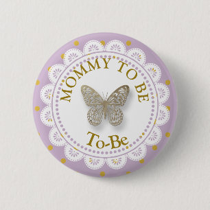 Mam om Baby shower Paarse en goudvlinder te worden Ronde Button 5,7 Cm