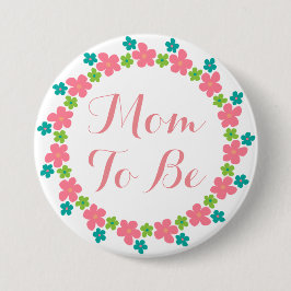 Mam om Baby shower Roze Blauwe Floral te zijn Ronde Button 7,6 Cm