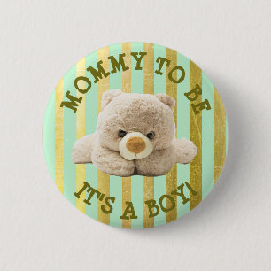 Mam om de groene Button van het Baby shower "Teddy