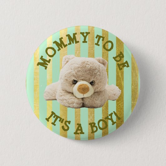 Mam om de groene Button van het Baby shower "Teddy (Voorkant)