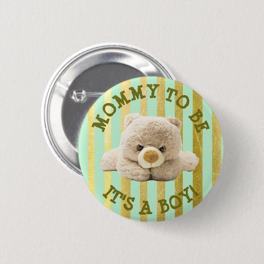 Mam om de groene Button van het Baby shower "Teddy (Voorkant /achterkant)