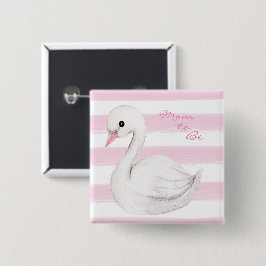 Mam om een Typografische Roze Stripe Swan Girl Sho Vierkante Button 5,1 Cm