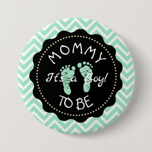 Mam om Sage Green Chevron Baby shower te zijn Ronde Button 7,6 Cm