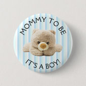 Mam om "Teddy Bear" Blue Baby shower Button te zij (Voorkant)