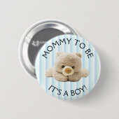 Mam om "Teddy Bear" Blue Baby shower Button te zij (Voorkant /achterkant)