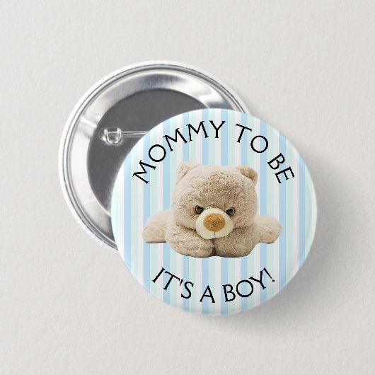 Mam om "Teddy Bear" Blue Baby shower Button te zij (Voorkant /achterkant)