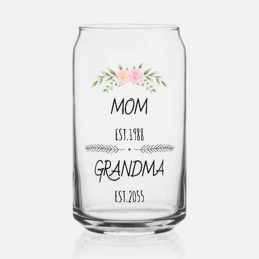 Mam & Oma Custom Bloemen Familie Opgericht Jaar Blikvorm Glas (Voorkant)