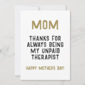 Mam Onbetaalde Therapist Funny Humor Moederdag Kaart (Voorkant)