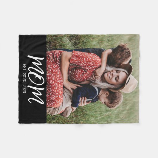 Mam Opgericht Zwart Modern Script Foto Fleece Deken (Voorkant (Horizontaal))