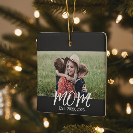 Mam Opgericht Zwart Wit Script Foto Keramisch Ornament