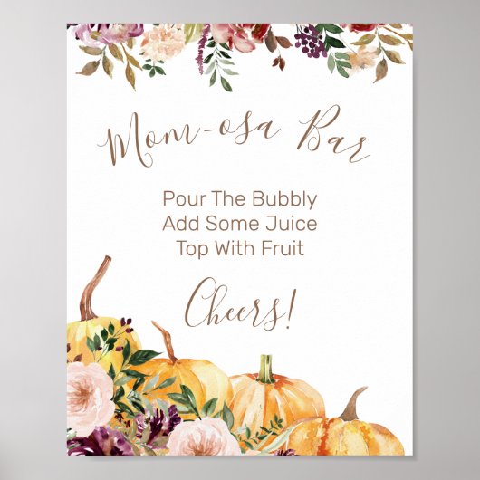 Mam-osa Bar Floral Pumpkin Baby shower Sign Poster (Voorkant)