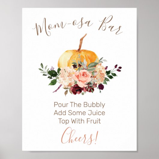 Mam-osa Bar Floral Pumpkin Baby shower Sign Poster (Voorkant)