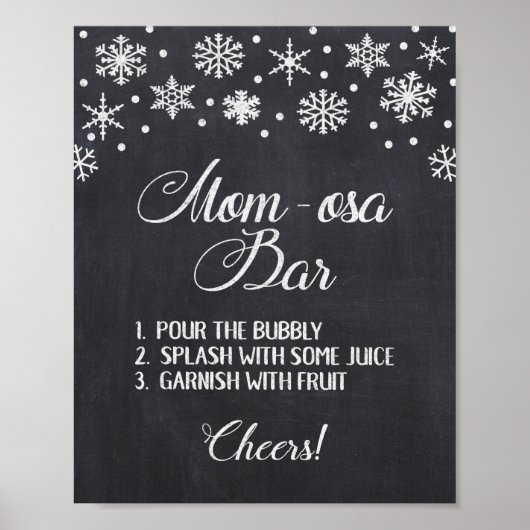 Mam-osa Bar Winter Chalkboard Snowflakes Sign Poster (Voorkant)