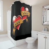 Mam Pa Red Hearts Tattoo Douchegordijn (In situ)