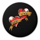 Mam Pa Red Hearts Tattoo Keramische Knop (Voorkant)