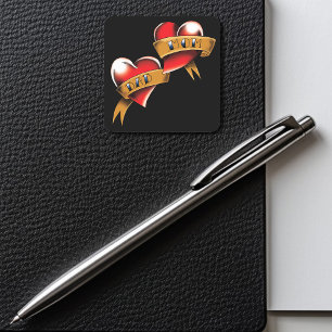 Mam Pa Red Hearts Tattoo Vierkante Sticker