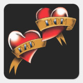 Mam Pa Red Hearts Tattoo Vierkante Sticker (Voorkant)