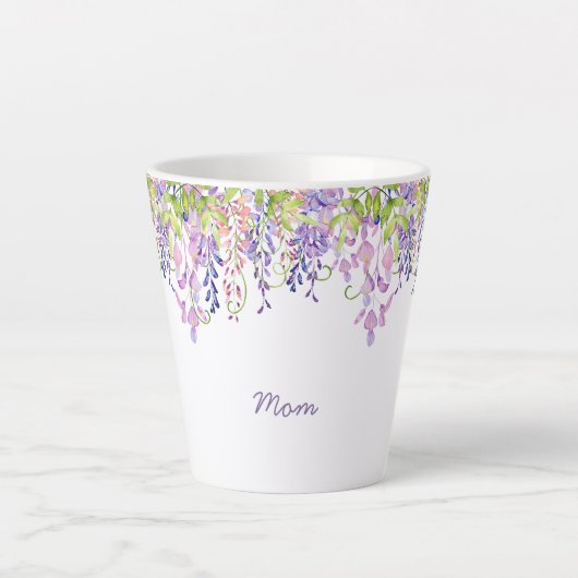 Mam Paarse Wisteria Waterverf Floral Latte Mok (Voorkant)
