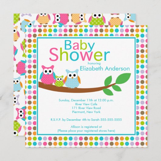 Mam & pap Eigenaar met Baby Owl Baby shower Kaart (Voorkant / Achterkant)