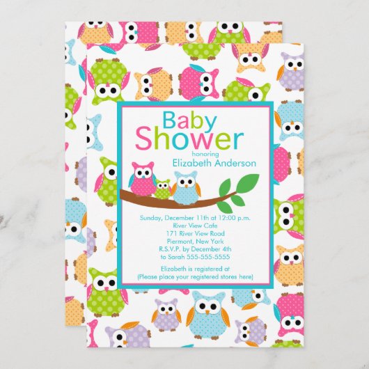 Mam & pap Eigenaar met Baby Owl Baby shower Kaart (Voorkant / Achterkant)