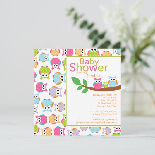 Mam & pap Eigenaar met Baby Owl Baby shower Kaart (Staand voorkant)