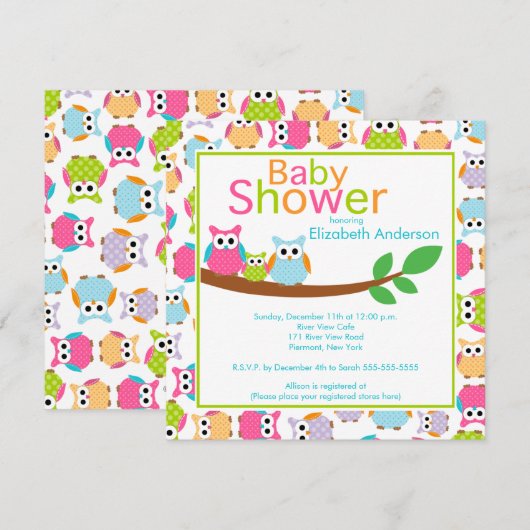 Mam & pap Eigenaar met Baby Owl Baby shower Kaart (Voorkant / Achterkant)