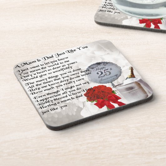 Mam & pap gedicht - 25th Wedding Jubileum Bier Onderzetter (Linkerzijde)