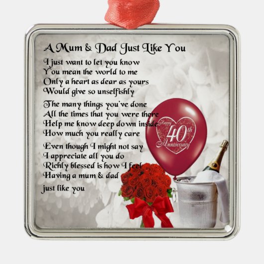 Mam & pap gedicht - Jubileum met 40ste bruiloft Metalen Ornament (Voorkant)